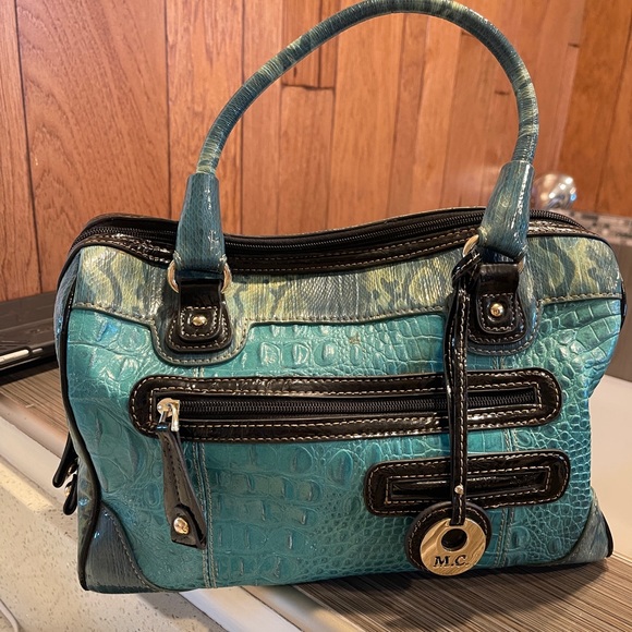 Vintage Handbags - FINAL PRICE Y2K MC turquoise faux animal snake patent leather doc handbag